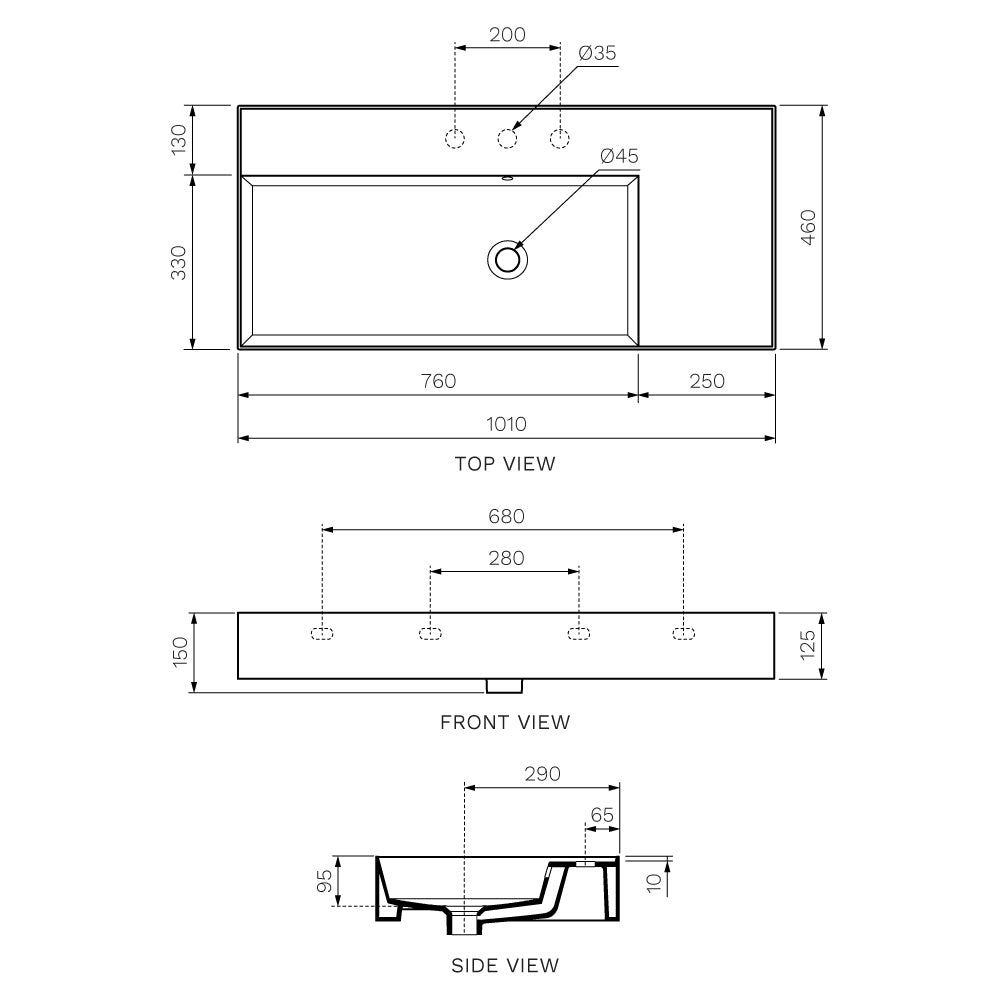 Twenty 100 Left Bowl Bench Basin - PARISI Basins
