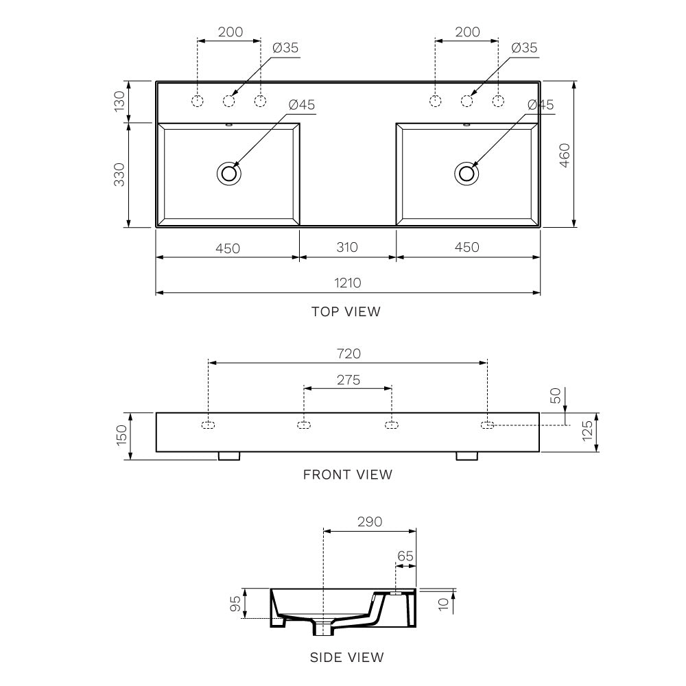 Twenty 120 Double Bowl Bench Basin