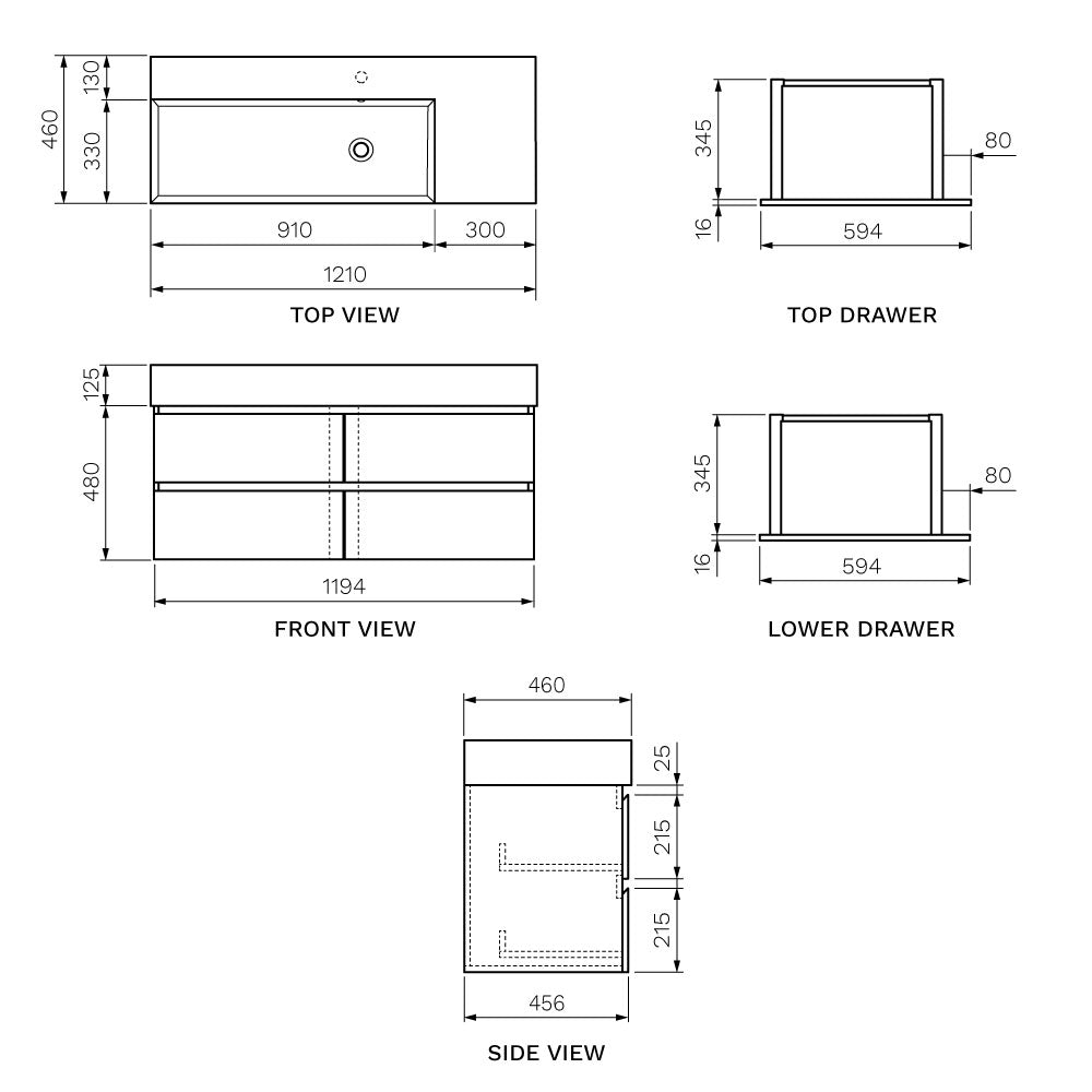 Pure Twenty 1200 Wall Cabinet with Left Bowl Top