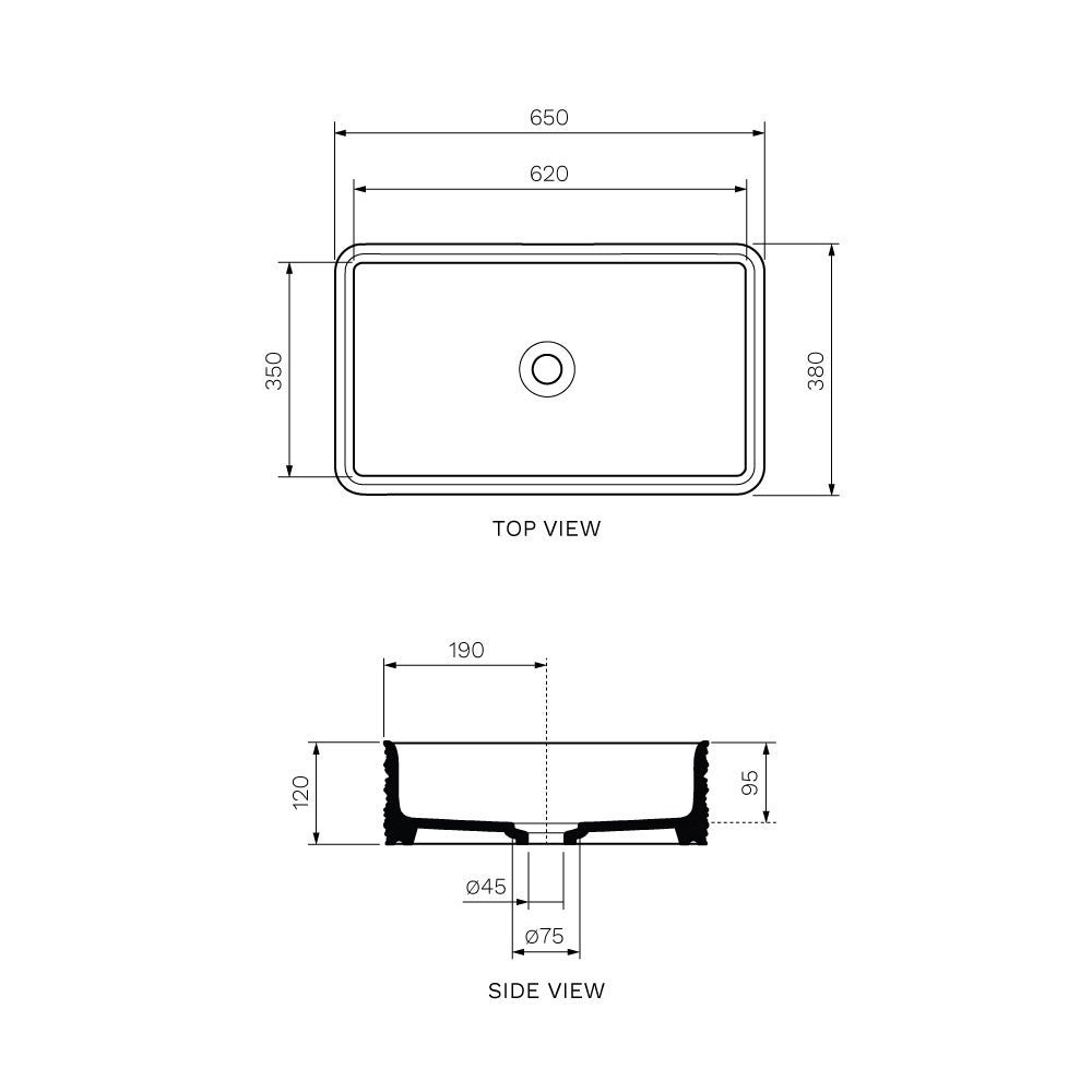 Trace Bench Basin (65x38x12H) - Basins