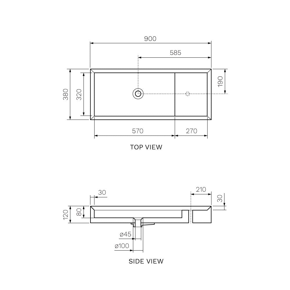 Cut Bench Basin with Platform (90x38x12H) - Basins