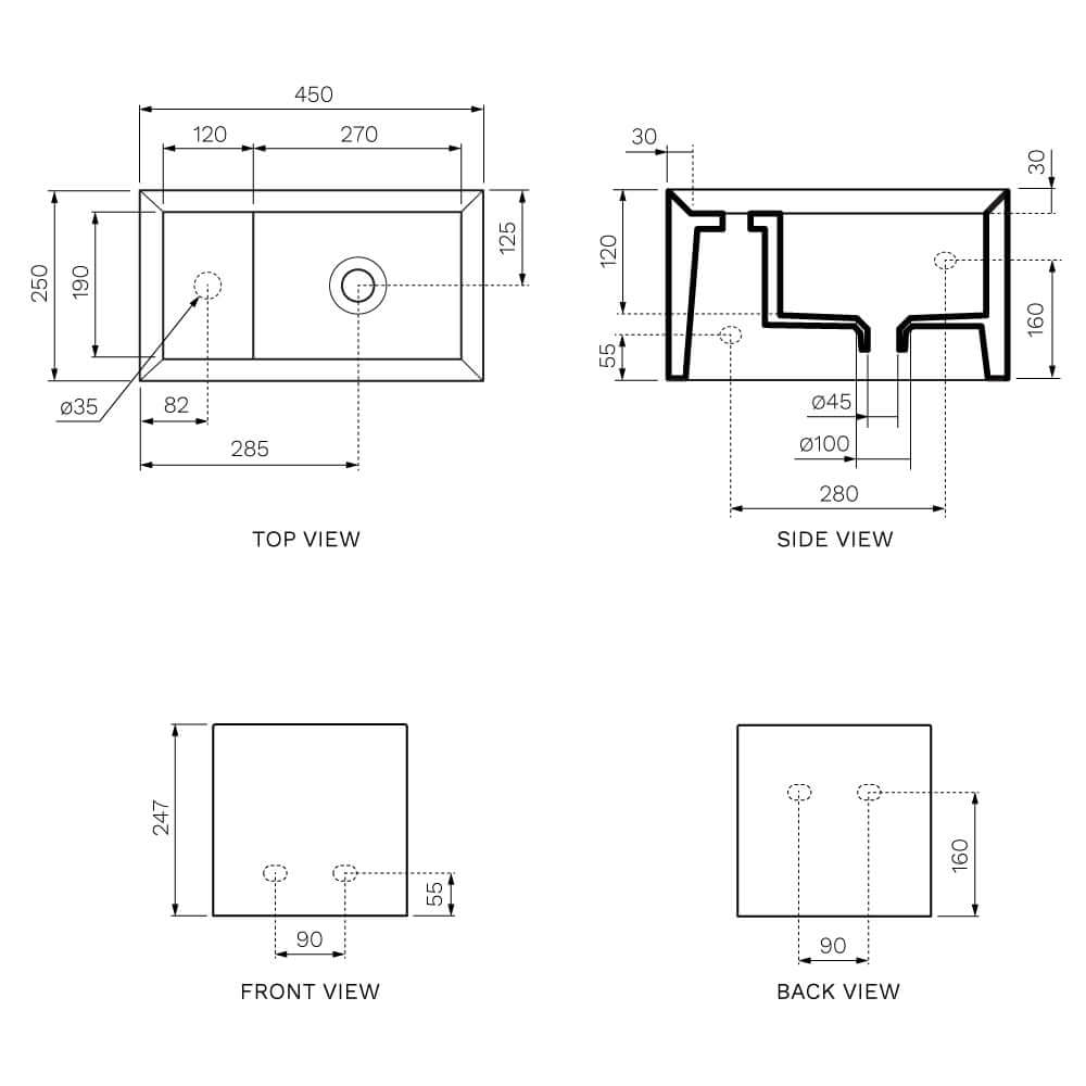 Cut Bench Basin (45x25x25H) - Basins