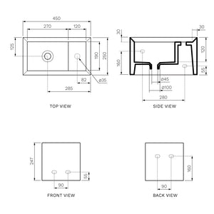 Cut Wall Basin RH Tap Landing (45x25x25H)