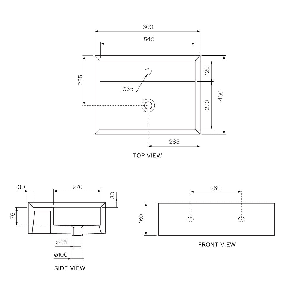 Cut Wall Basin (60x45x16H) - Basins