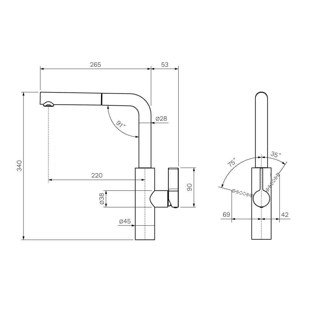 Libera Kitchen Mixer Square Spout With Pull Out Spray - PARISI Kitchen ...