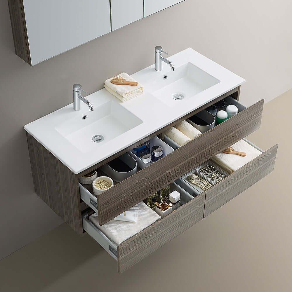 Evo 1200 Wall Cabinet with Double Ceramic Top - Vanity Cabinets