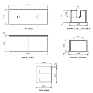 Forty Five 1200 Wall Cabinet with Double Crystal Top - Vanity Cabinets