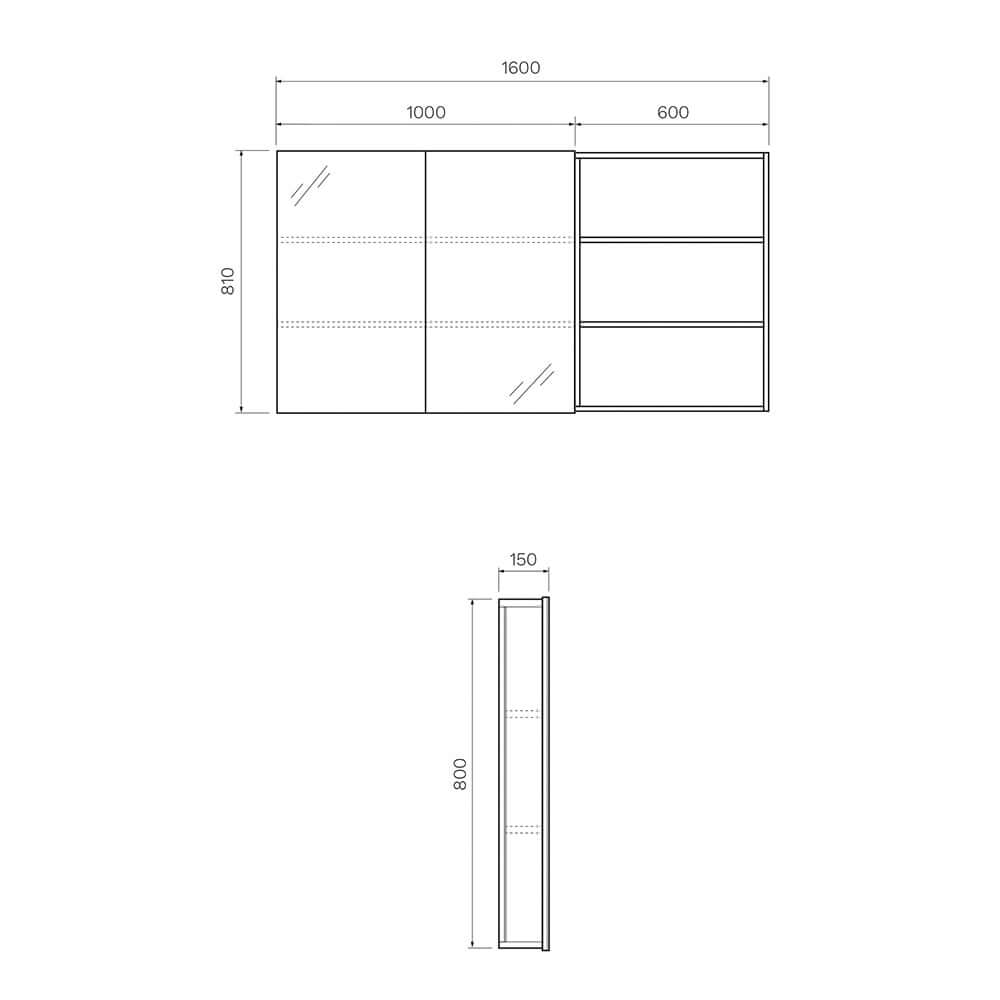 Feel 1600 Mirror Cabinet Open Shelves - PARISI Mirror Storage