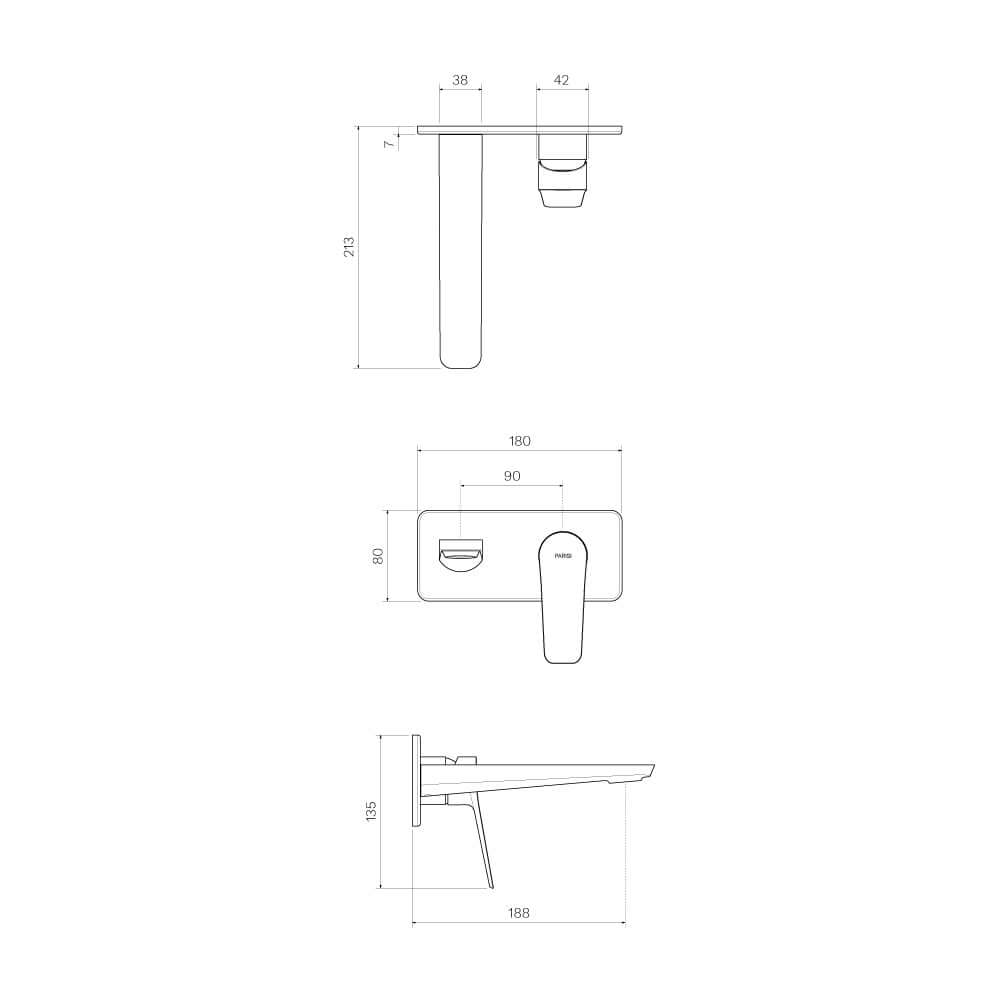 Float Wall Mixer with 180mm Spout on Backplate - Bathroom Tapware