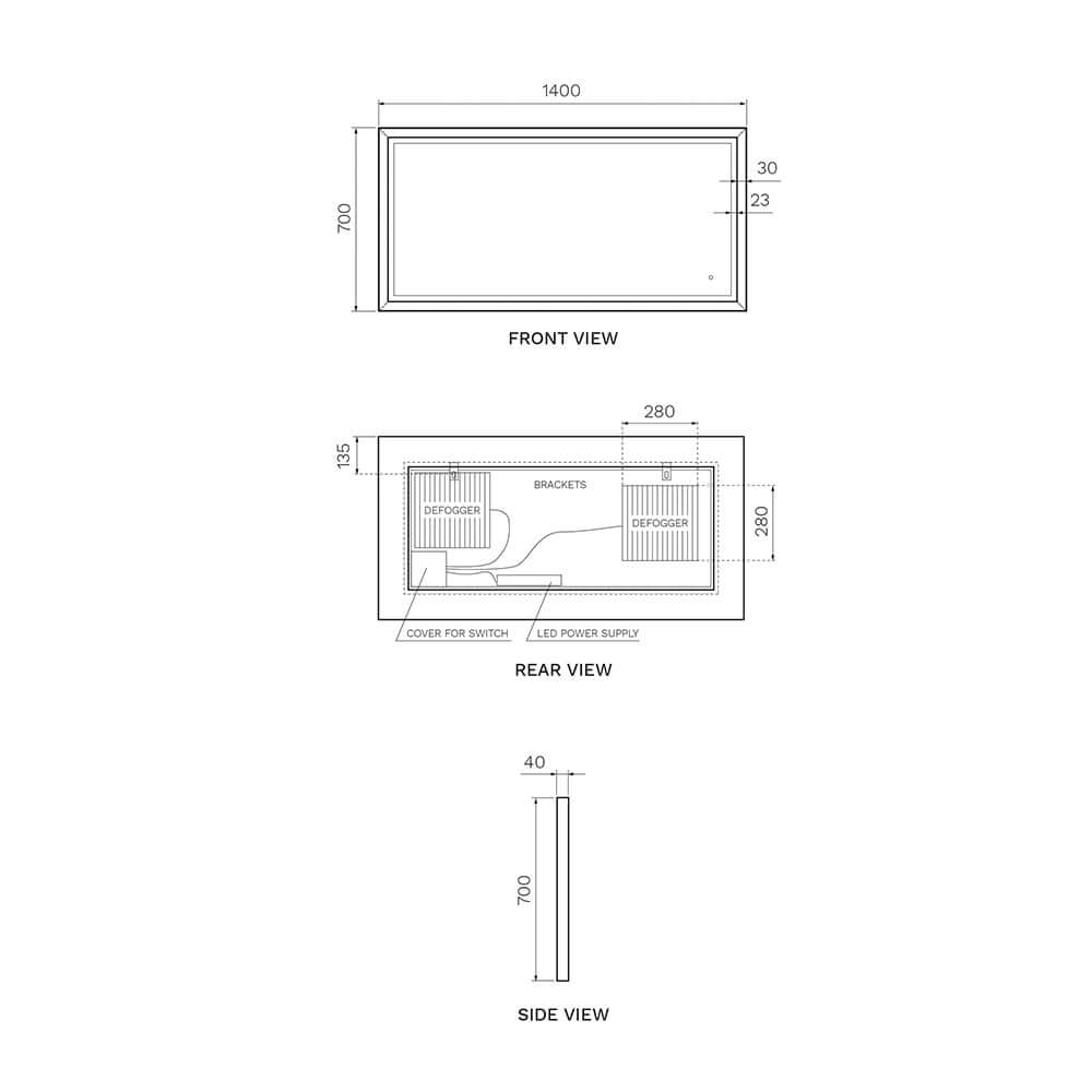 IKS 1400 Mirror with Capacitive Switch (LED) - Mirrors