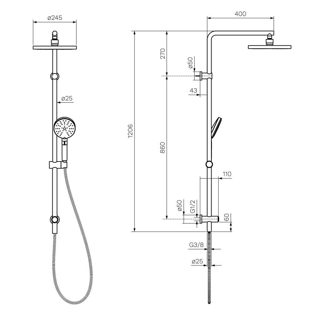 Envy II Shower Column with Button Sliding Rail - Showers