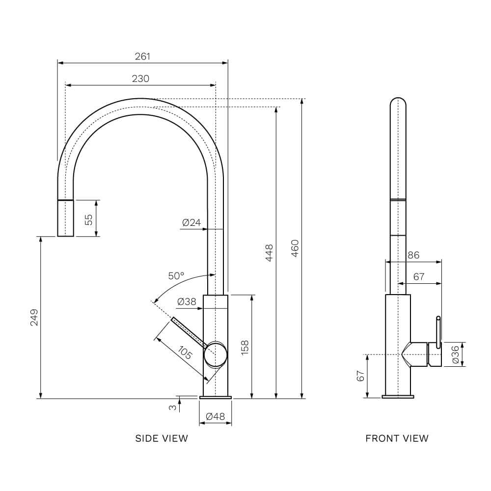 Envy II Arch Kitchen Mixer with Pull-out Spray - Kitchen Tapware