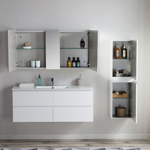 Pure Bianco 1200 Wall Cabinet with Single Ceramic Top - Vanity Cabinets