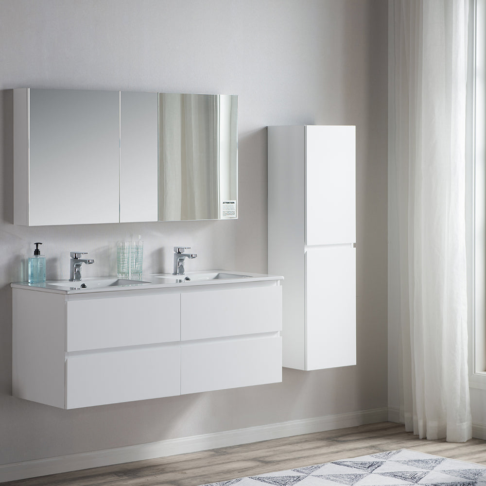Pure Bianco II 1200 Wall Cabinet with Double Ceramic Top - Vanity Cabinets