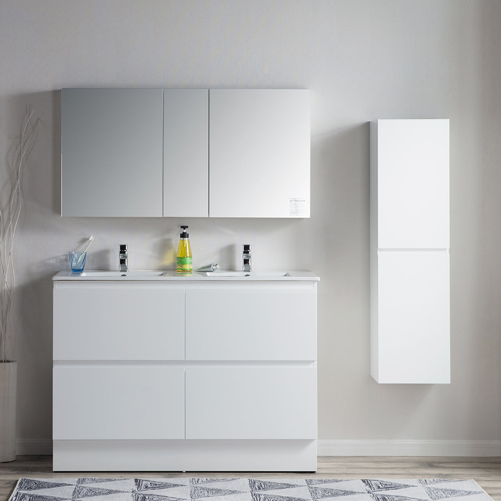 Pure Bianco II 1200 Floor Cabinet with Double Ceramic Top - Vanity Cabinets