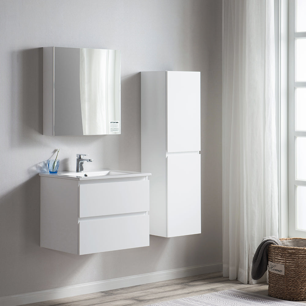 Pure Bianco II 600 Wall Cabinet with Ceramic Top - Vanity Cabinets