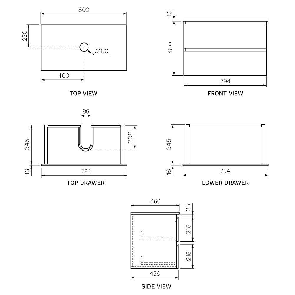 Pure Bianco 800 Wall Cabinet with Jazz Bianco Mble Top O'gee Edge - Vanity Cabinets