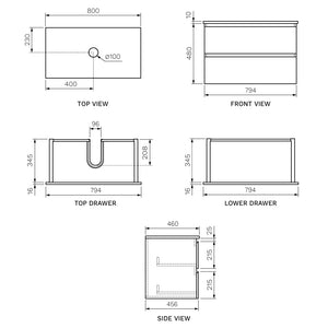 Pure Bianco 800 Wall Cabinet with Jazz Bianco Mble Top O'gee Edge - Vanity Cabinets