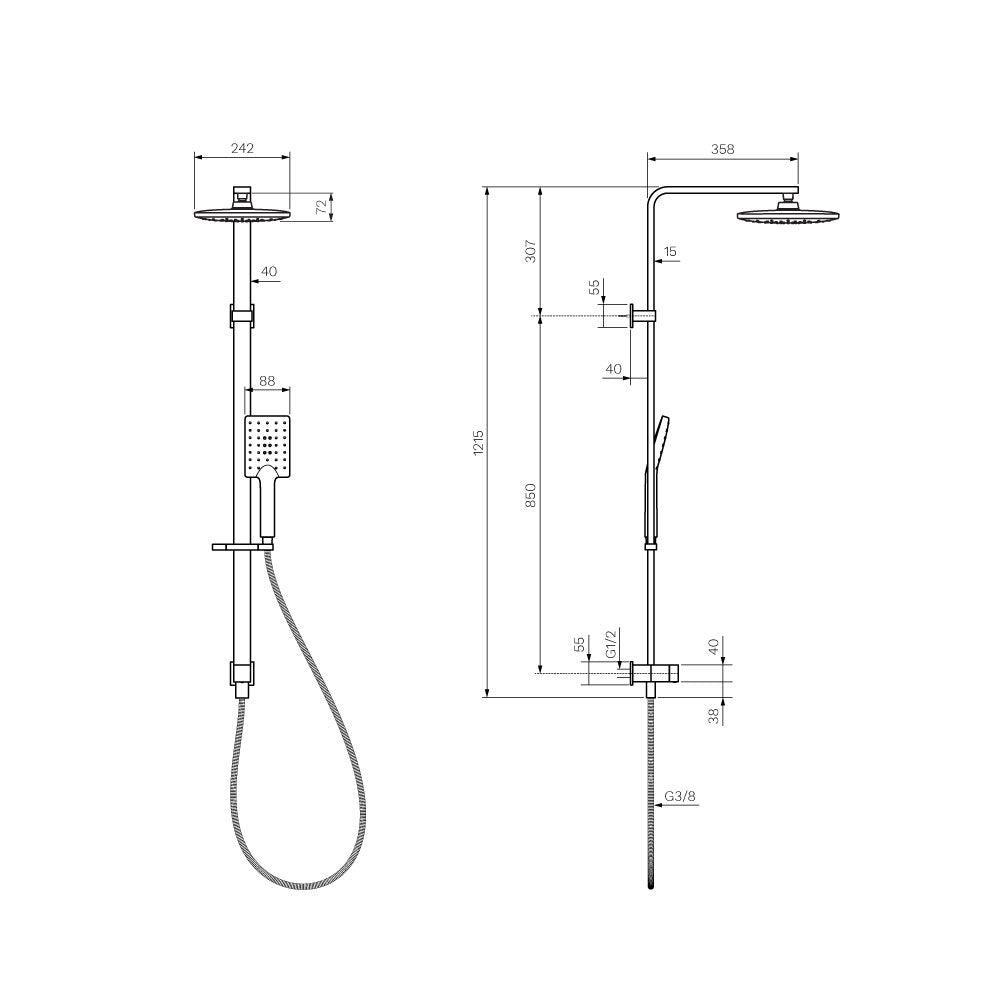 Quasar II Shower Column with Sliding Rail - PARISI Showers