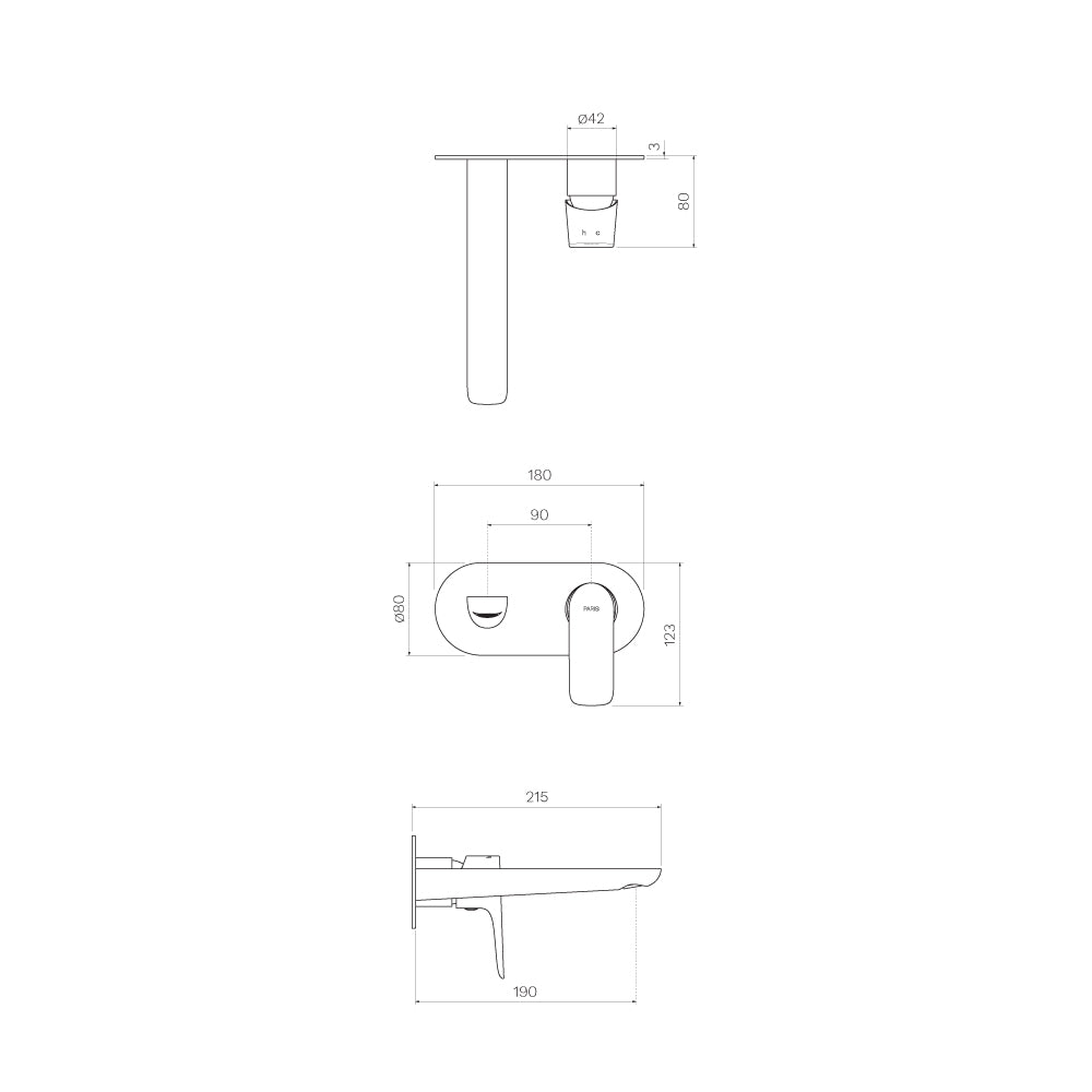 Slim II Wall Mixer with 190mm Spout on Elliptical Plate - PARISI ...