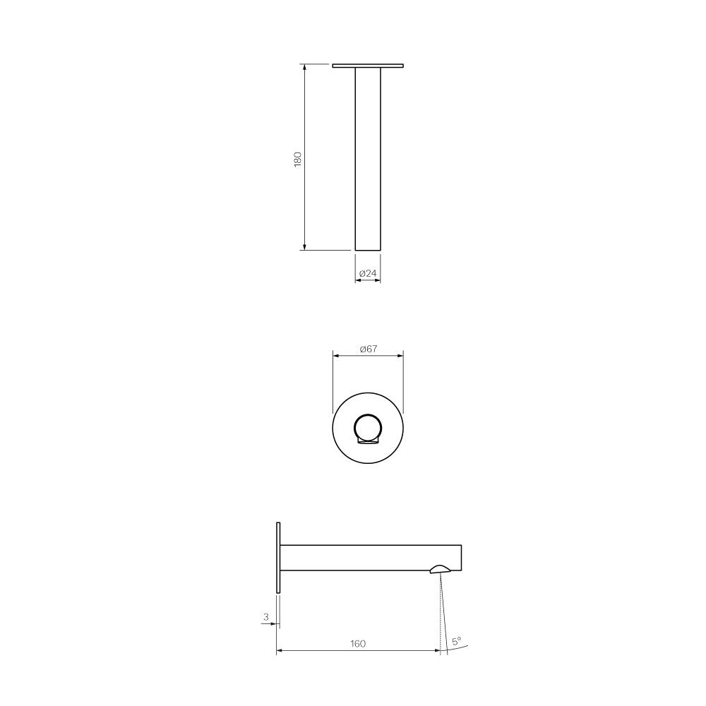 Tondo II Wall Bath Spout 160mm - Bathroom Tapware