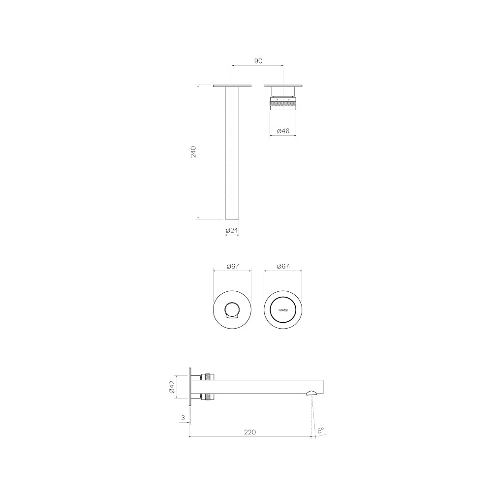 Todo II Wall Mixer with 220mm Spout (Individual Flanges) - Bathroom Tapware