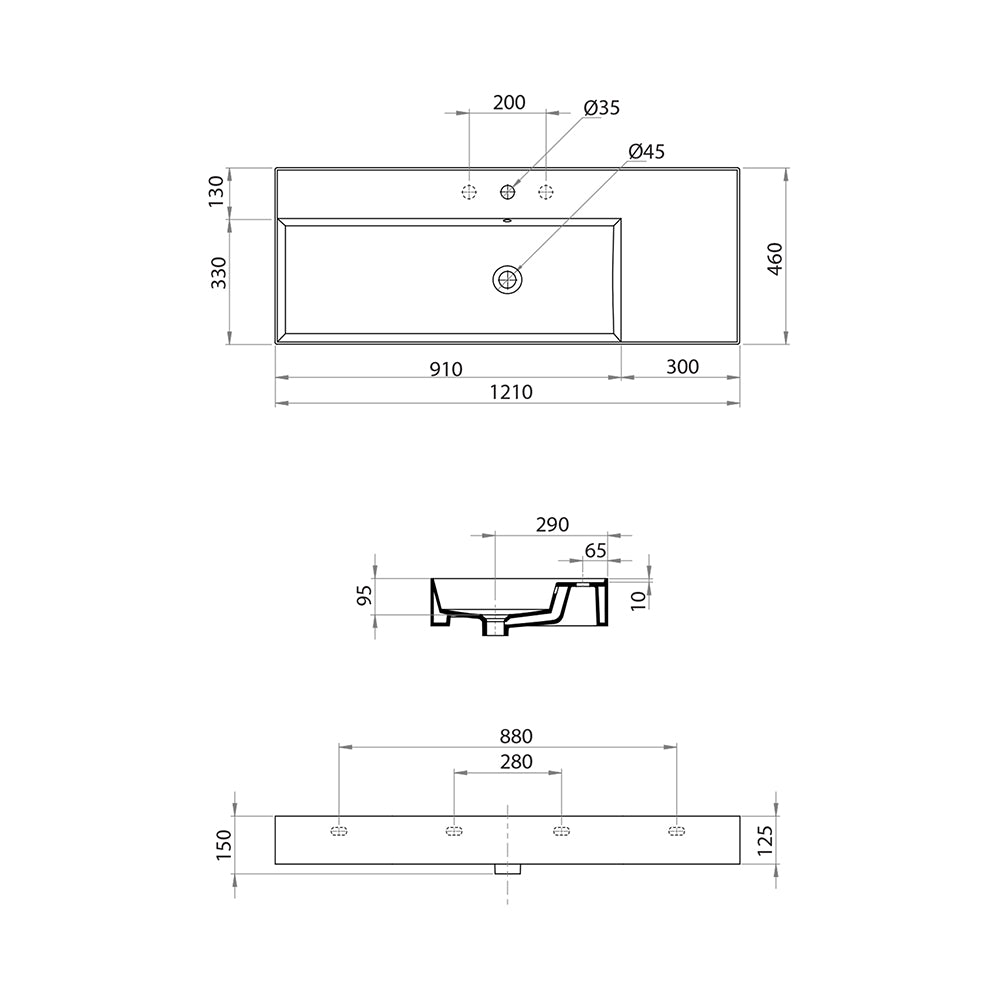 Twenty 120 Left Bowl Bench Basin - Basins