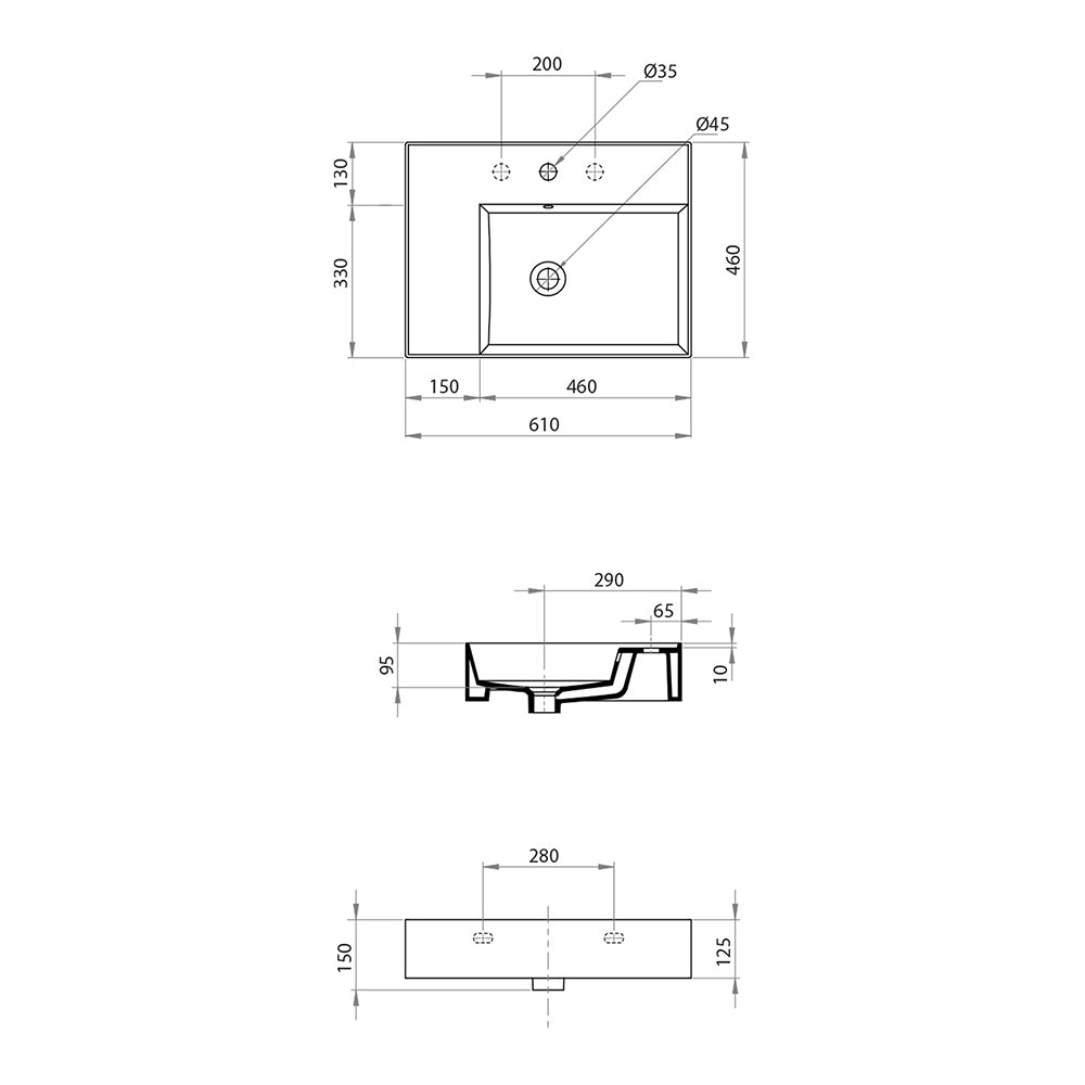 Twenty 60 Right Bowl Wall Basin - PARISI Basins