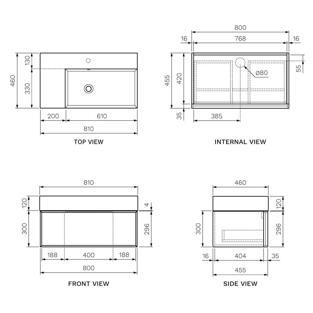 Float Twenty 800 Wall Cabinet with Right Bowl Top - Vanity Cabinets