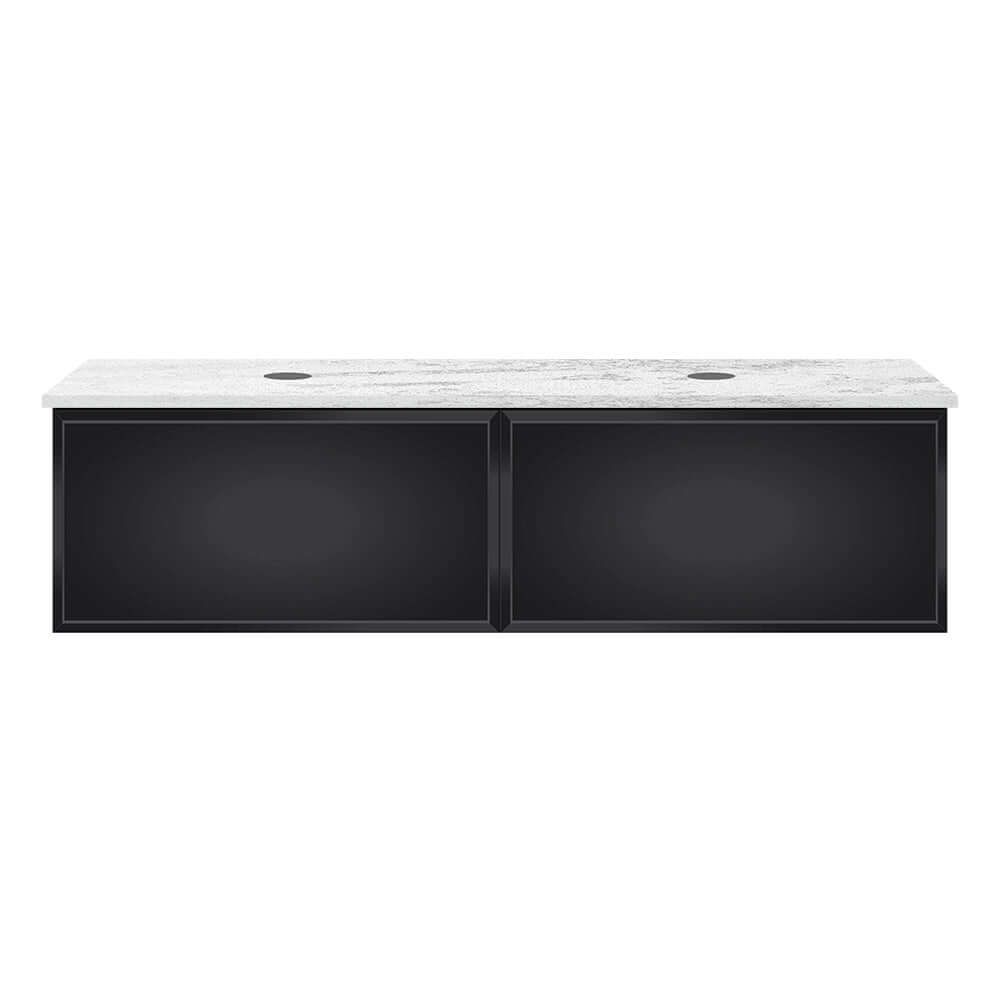 Float Venti 1200 Wall Cabinet Matt Black with Engineered Stone Double Top - Vanity Cabinets