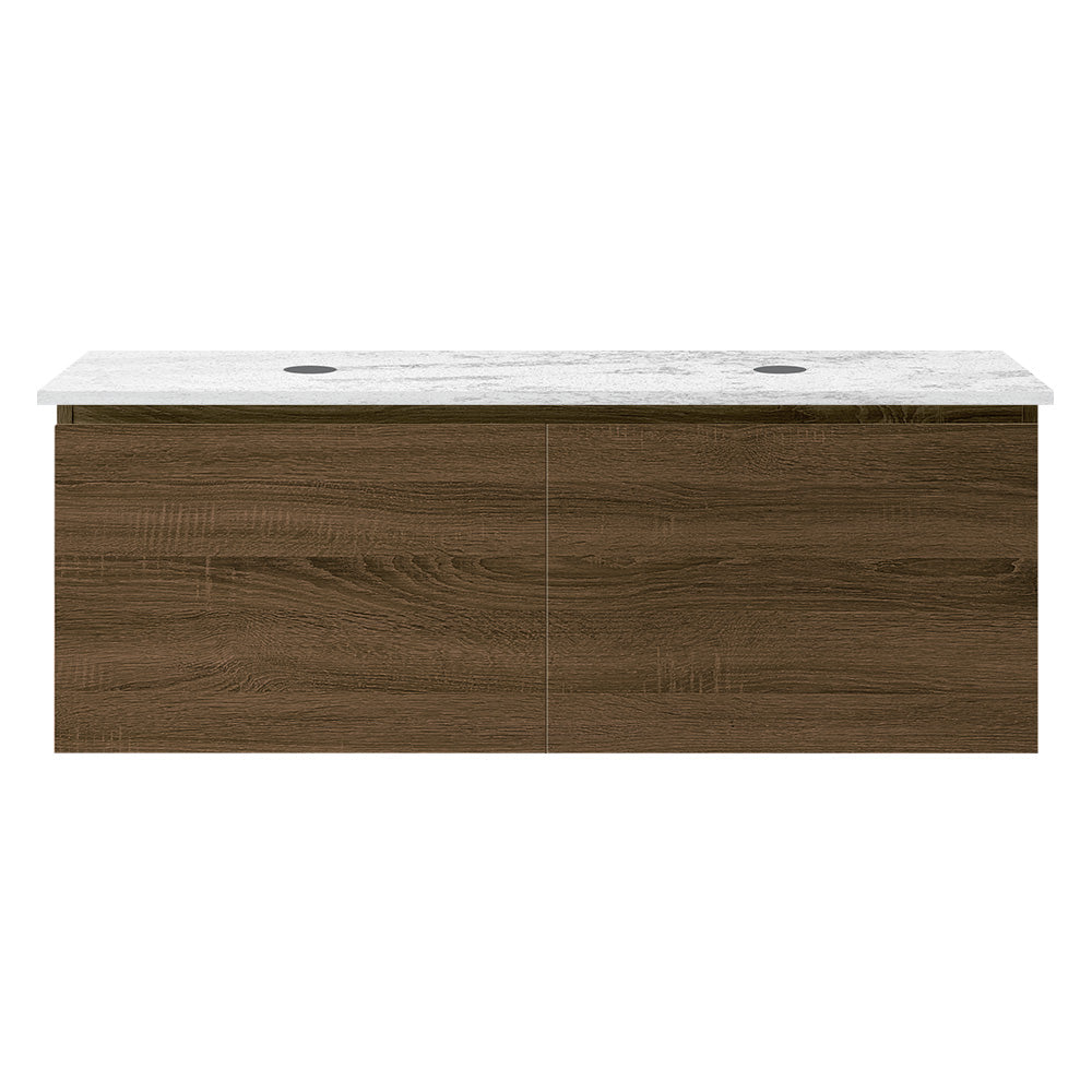 Rocki Venti 1200 Wall Cabinet Moka with Engineered Stone Double Top - Vanity Cabinets