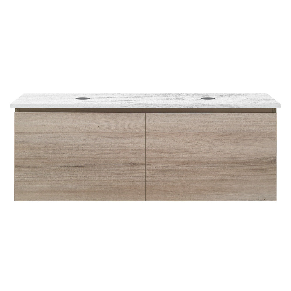 Rocki Venti 1200 Wall Cabinet Steel Oak with Engineered Stone Double Top - Vanity Cabinets