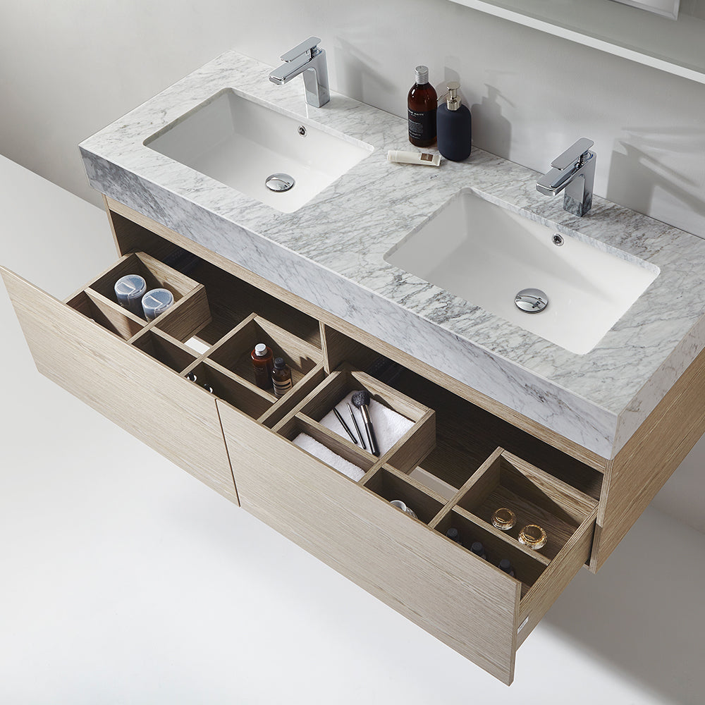 Veneto 1400 Wall Cabinet with Double Marble Wash Basin - PARISI Vanity ...