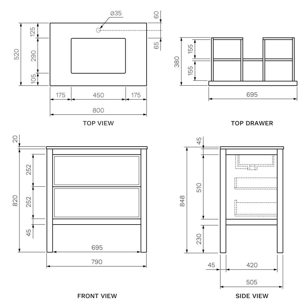 Arrivo Venti 800 Floor Cabinet Noce Oak with Engineered Stone Undermount Basin Top - Vanity Cabinets